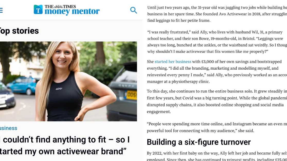 Avo Activewear Featured in The Times!