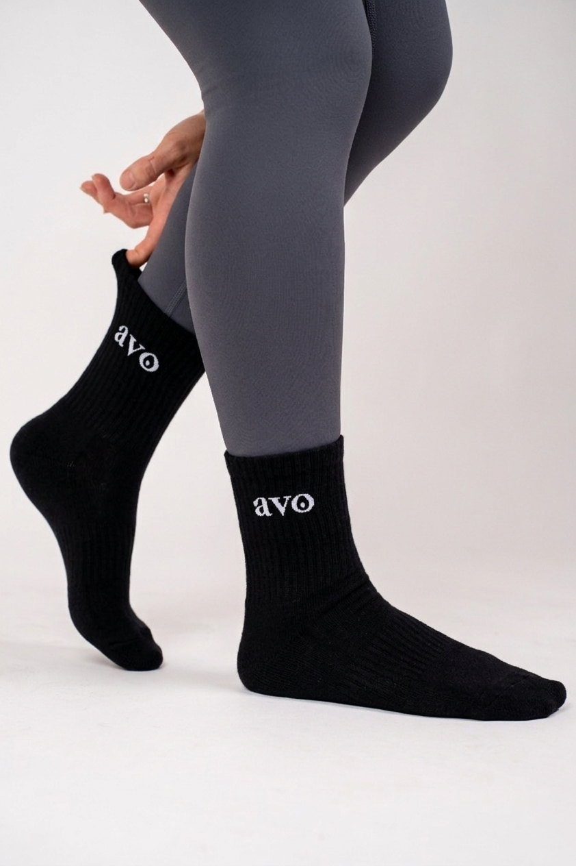 The Short Girl Crew Sock - Black - Avo Activewear