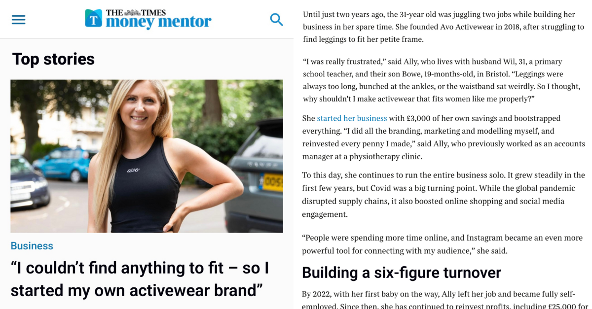 Avo Activewear Featured in The Times!