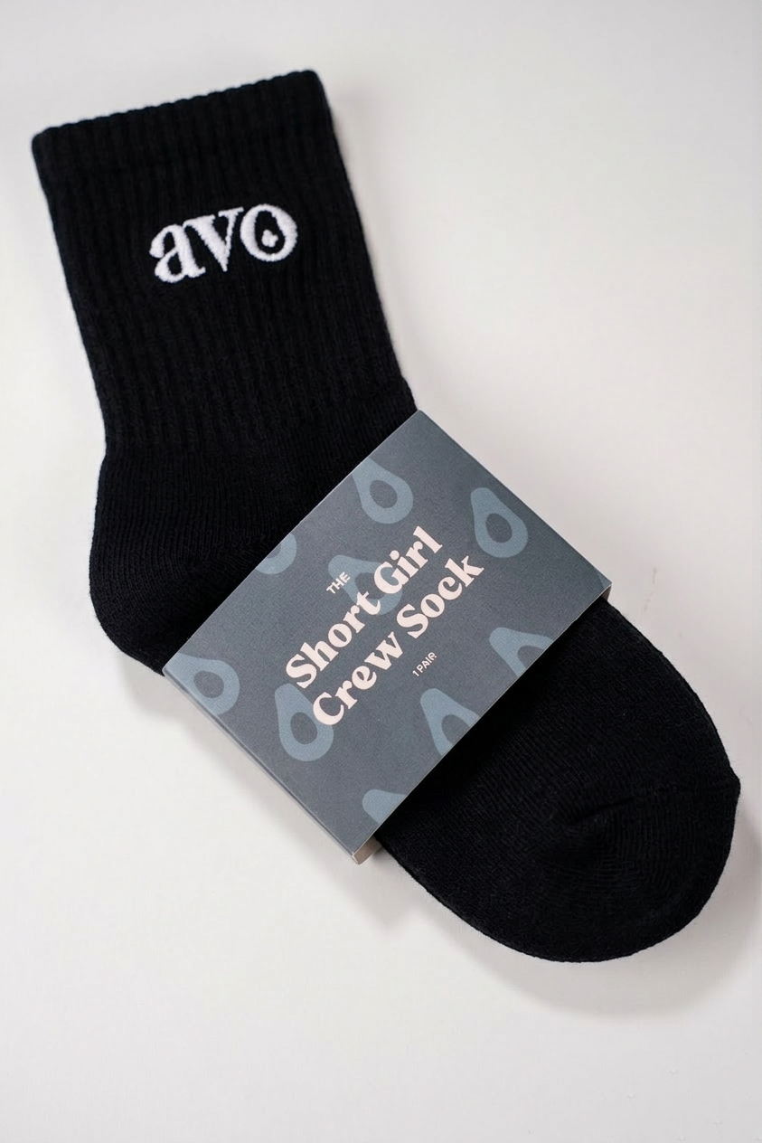 The Short Girl Crew Sock - Black - Avo Activewear